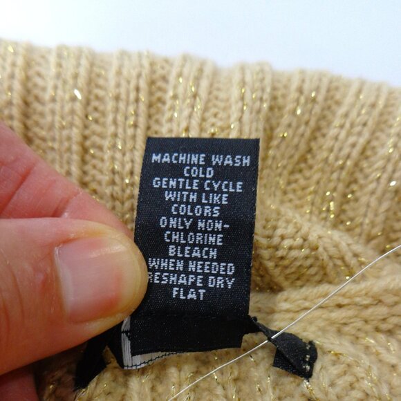 Alfani Womens Metallic Gold 3/4 Long Sleeves Turtle Neck Cable Knit Sweater Sz L - Picture 6 of 6